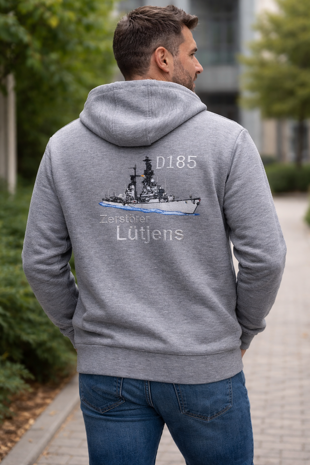 D185 Destroyer Lütjens - Sudadera con capucha gris oscuro con cremallera