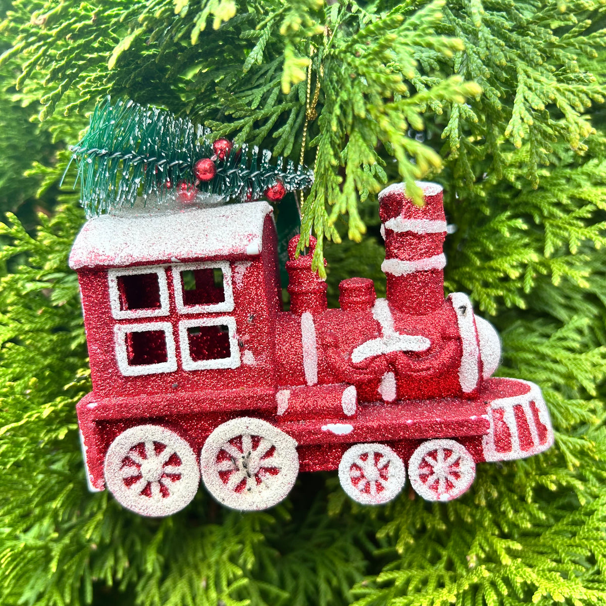 Christbaumschmuck „Lokomotive“ glitzerrot