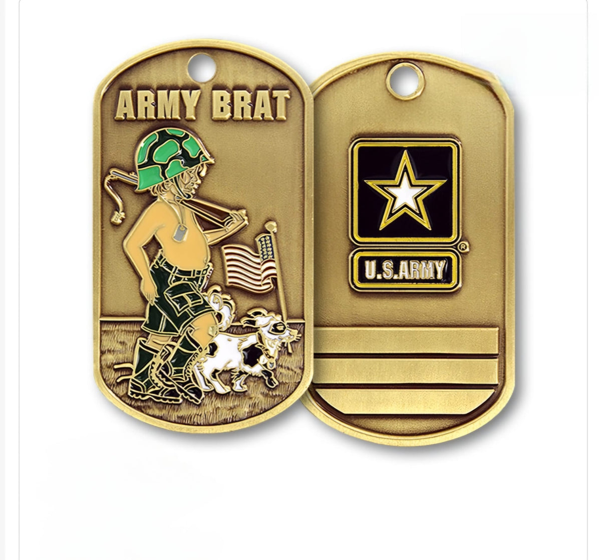US Army Coin „Army Brat“ in DogTag Optik - Messing inkl Kugelkette