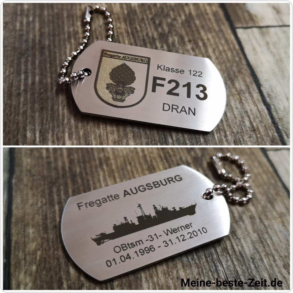 Llavero con placa de identificación de la Fragata Augsburgo F213, acero inoxidable, personalizado