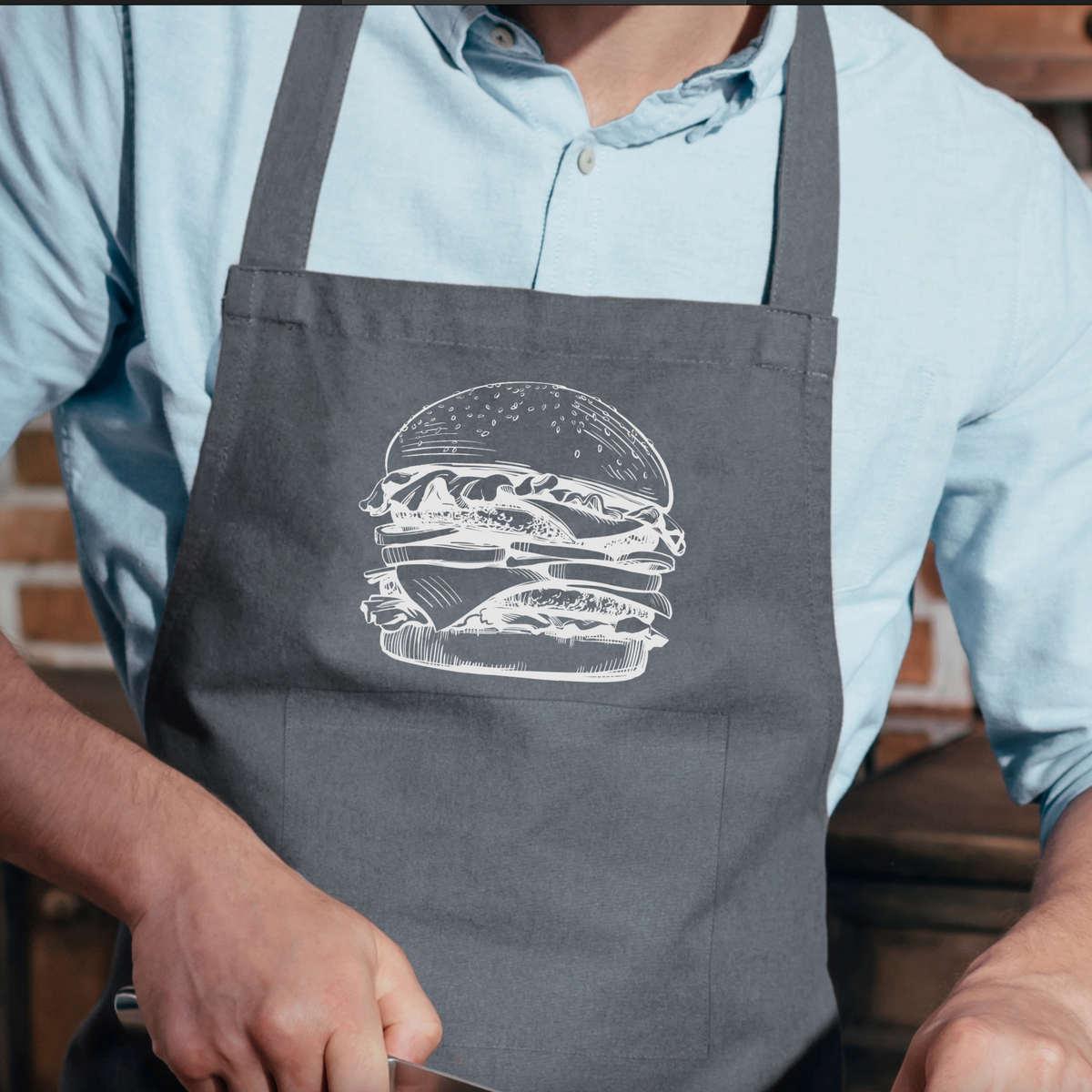 17:30 - "Delantal de cocina gris, plata BURGER"
