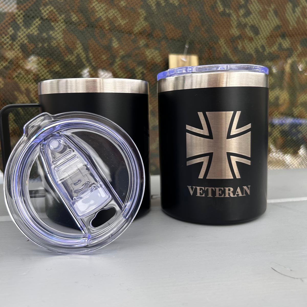 Thermobecher „VETERAN“ Schwarz - personalisierbar