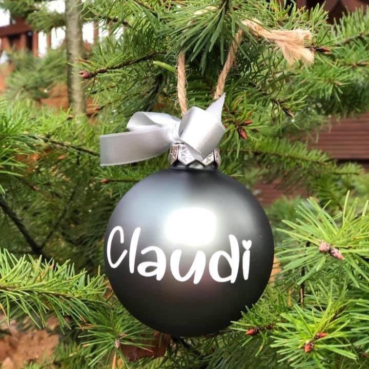 Bola de Navidad con nombre, personalizada, gris mate