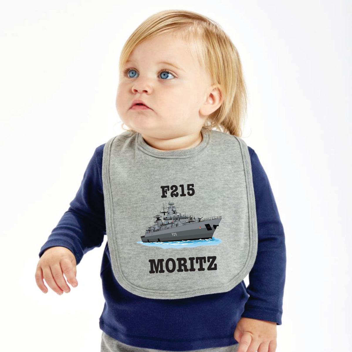 Babero de bebé "Fragata F215 Brandeburgo con NOMBRE"