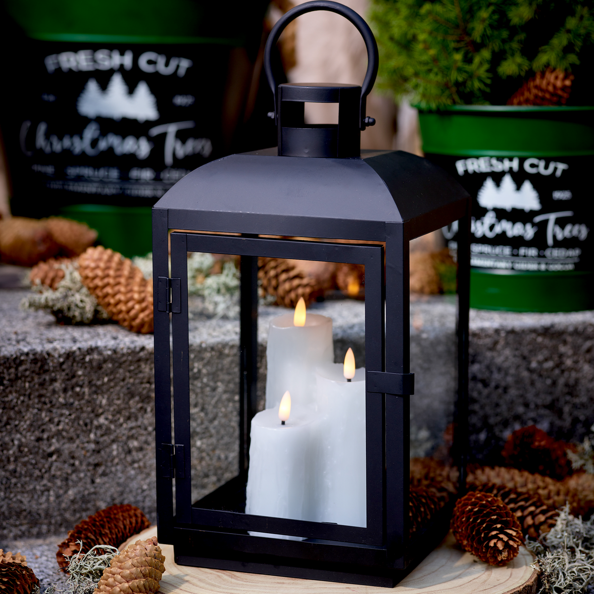 Farol de metal 19x19x38cm con cristal, color negro