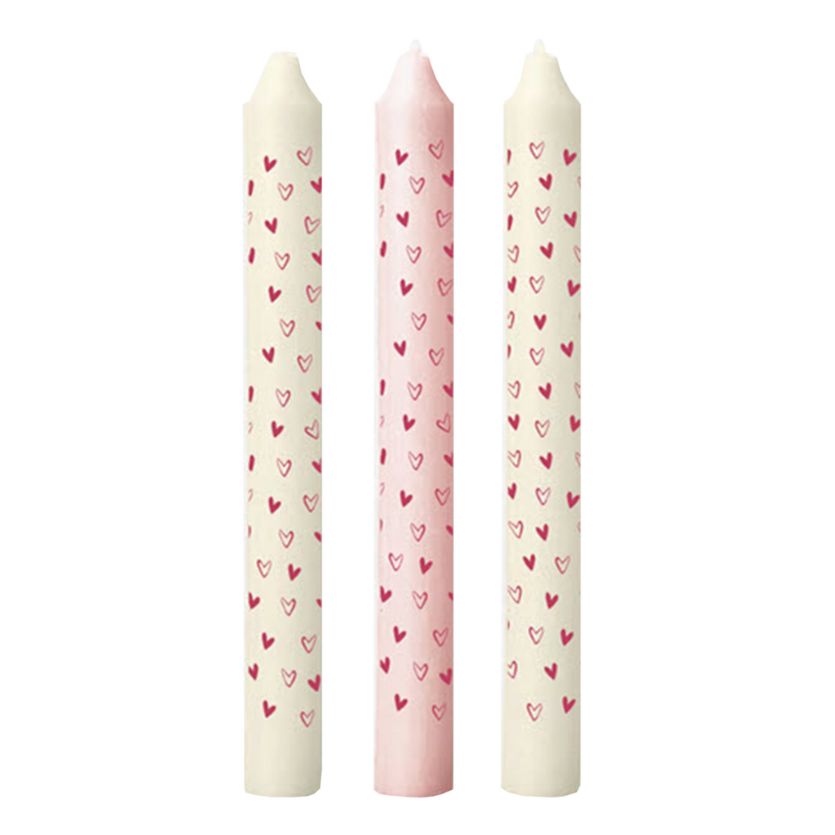 Stabkerzen H20cm 3St. Herzen D2,2cm - rosa