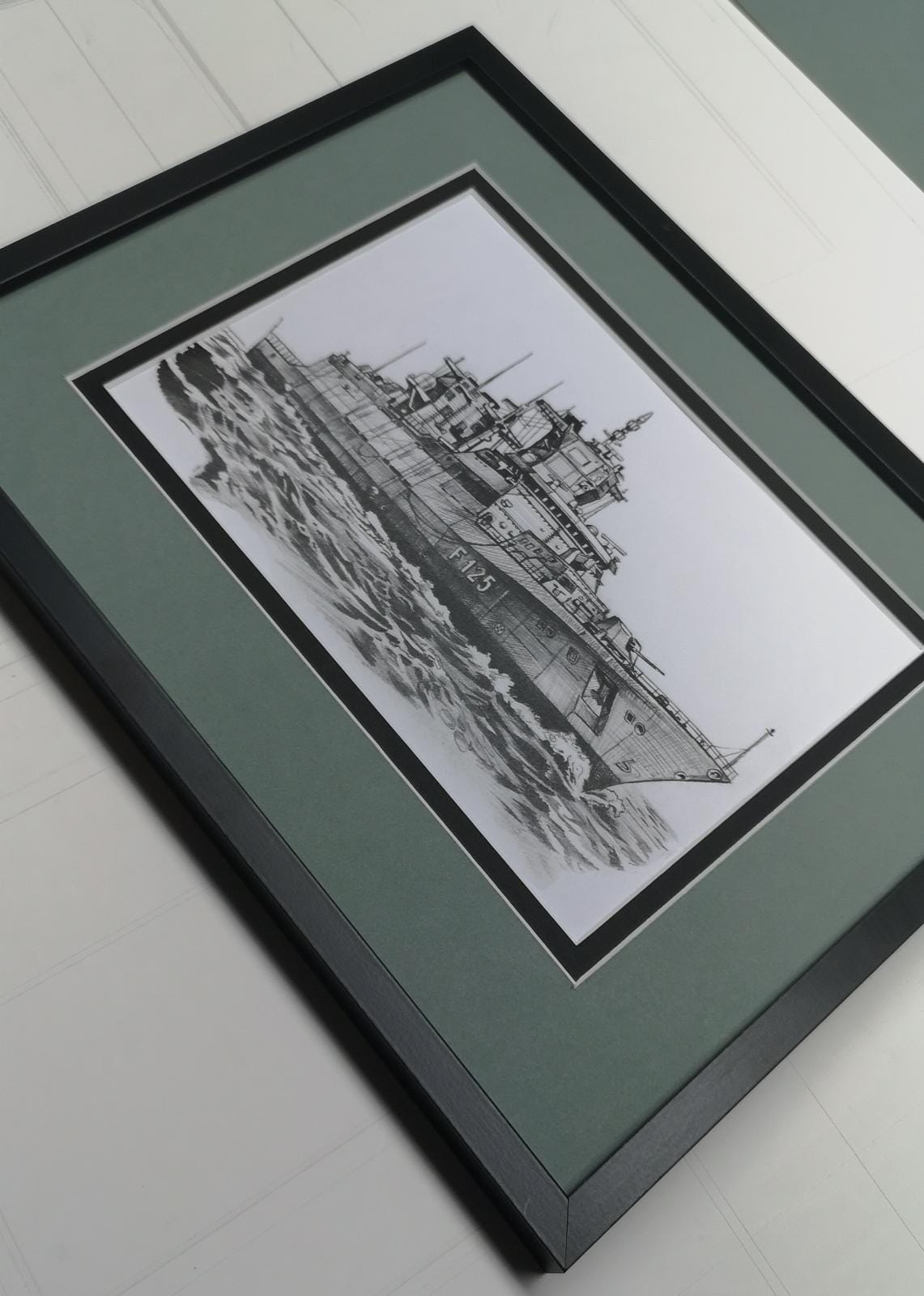 Dibujo a lápiz de la fragata F125, enmarcado, 30x40cm